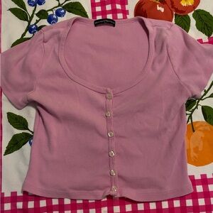 Pink Brandy Melville Crop Button Up Tee
